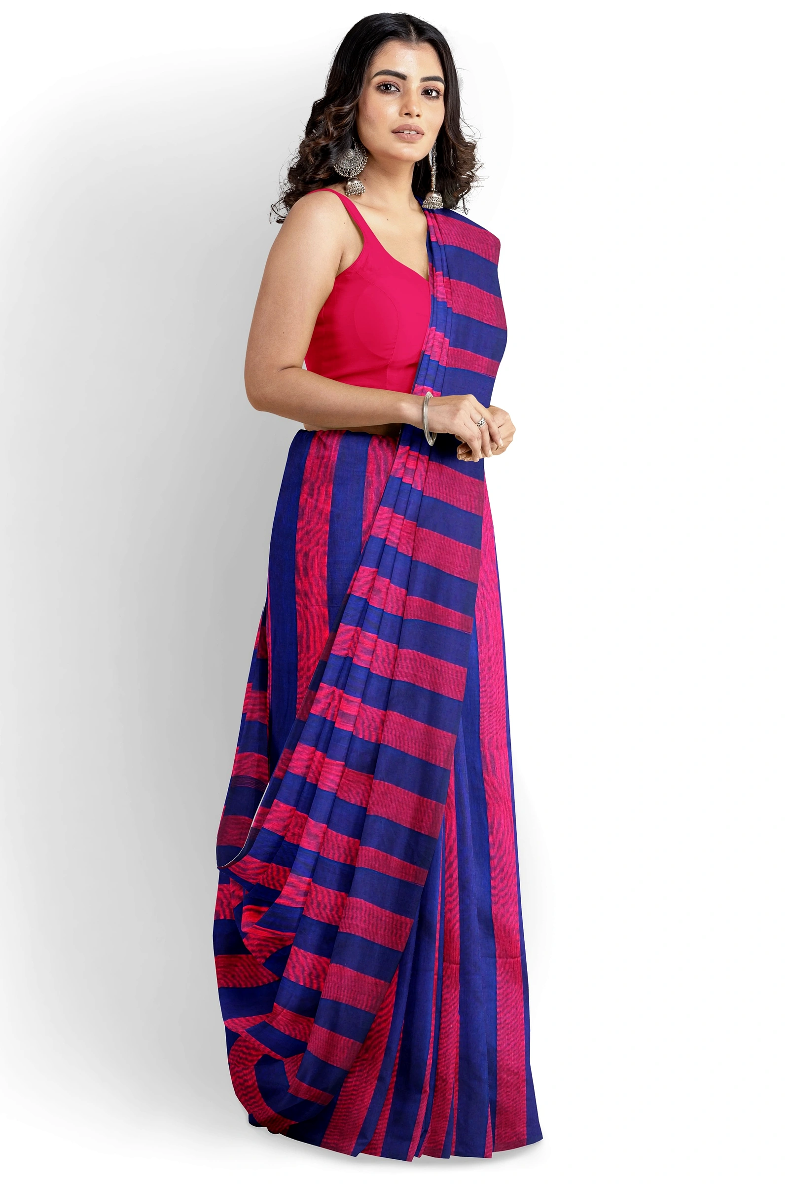 Maroon Blue Pure Cotton Tejal Hand Loom Saree (1198)